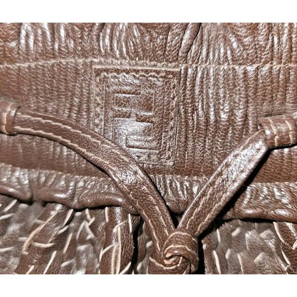 Fendi Shoulder Bag Brown Leather Vintage Braided Pochette Mini Draws 7x5 - Picture 14 of 16